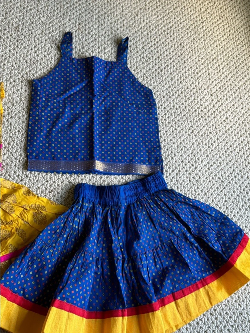 Blue and Yellow Girls' Festive Skirt and Top Set